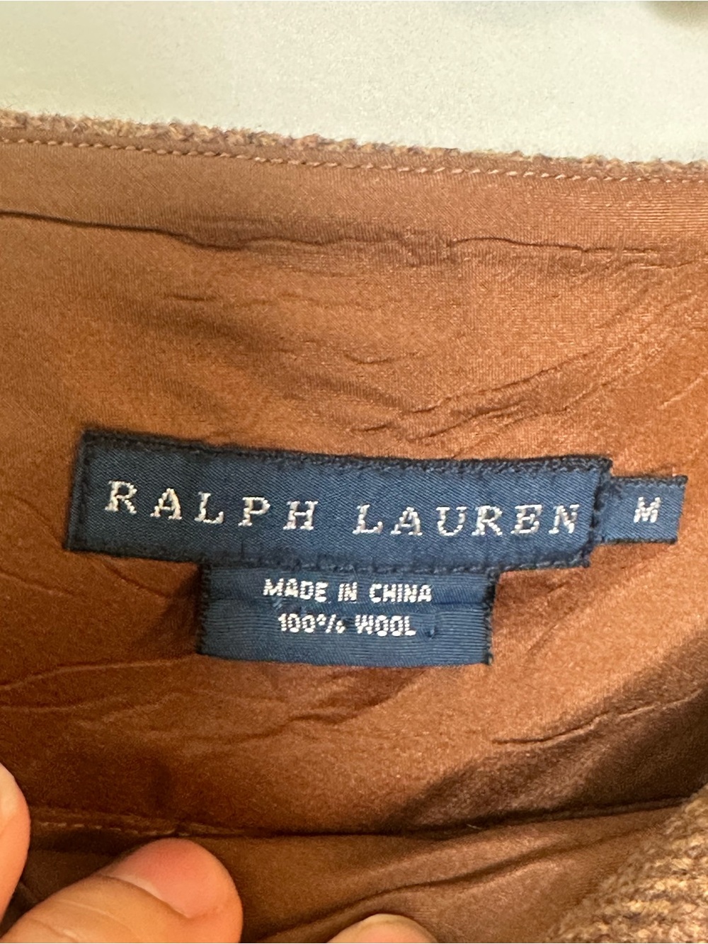 Vintage 90’s RALPH LAUREN Wool Herringbone Buckle Brown Pencil Skirt, Medium - Picture 3 of 6